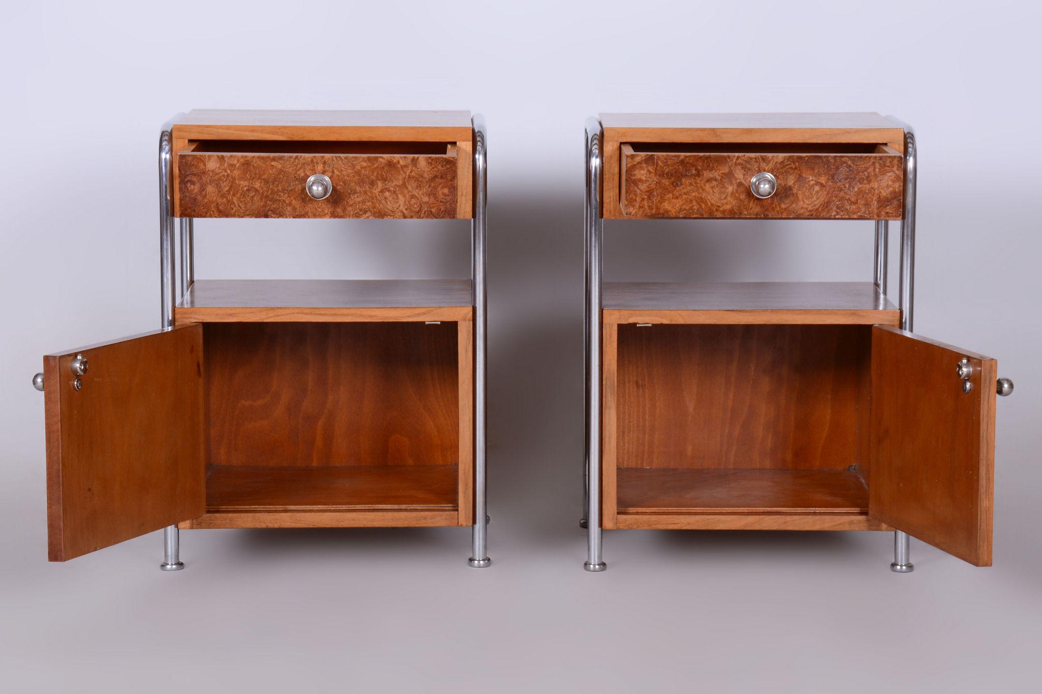 Restored Bauhaus Pair of Bed-Side Tables, Hynek Gottwald, Chrome, Czechia, 1930s 5