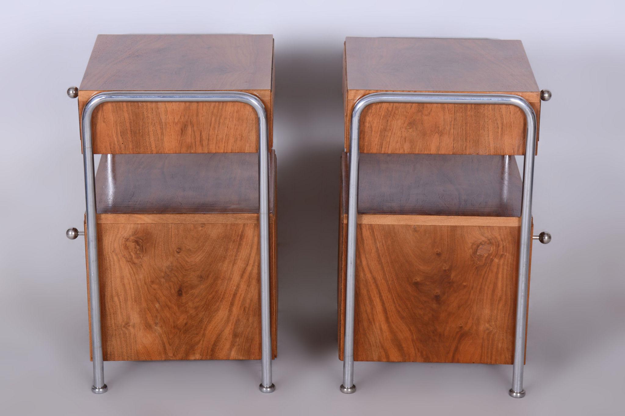Restored Bauhaus Pair of Bed-Side Tables, Hynek Gottwald, Chrome, Czechia, 1930s 7