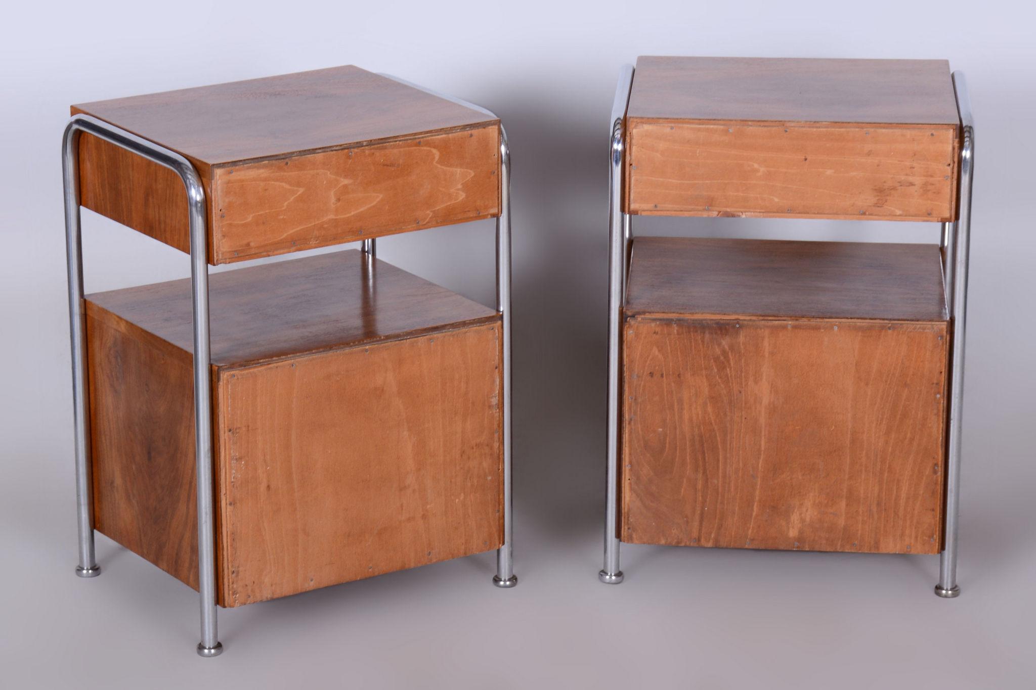 Restored Bauhaus Pair of Bed-Side Tables, Hynek Gottwald, Chrome, Czechia, 1930s 9