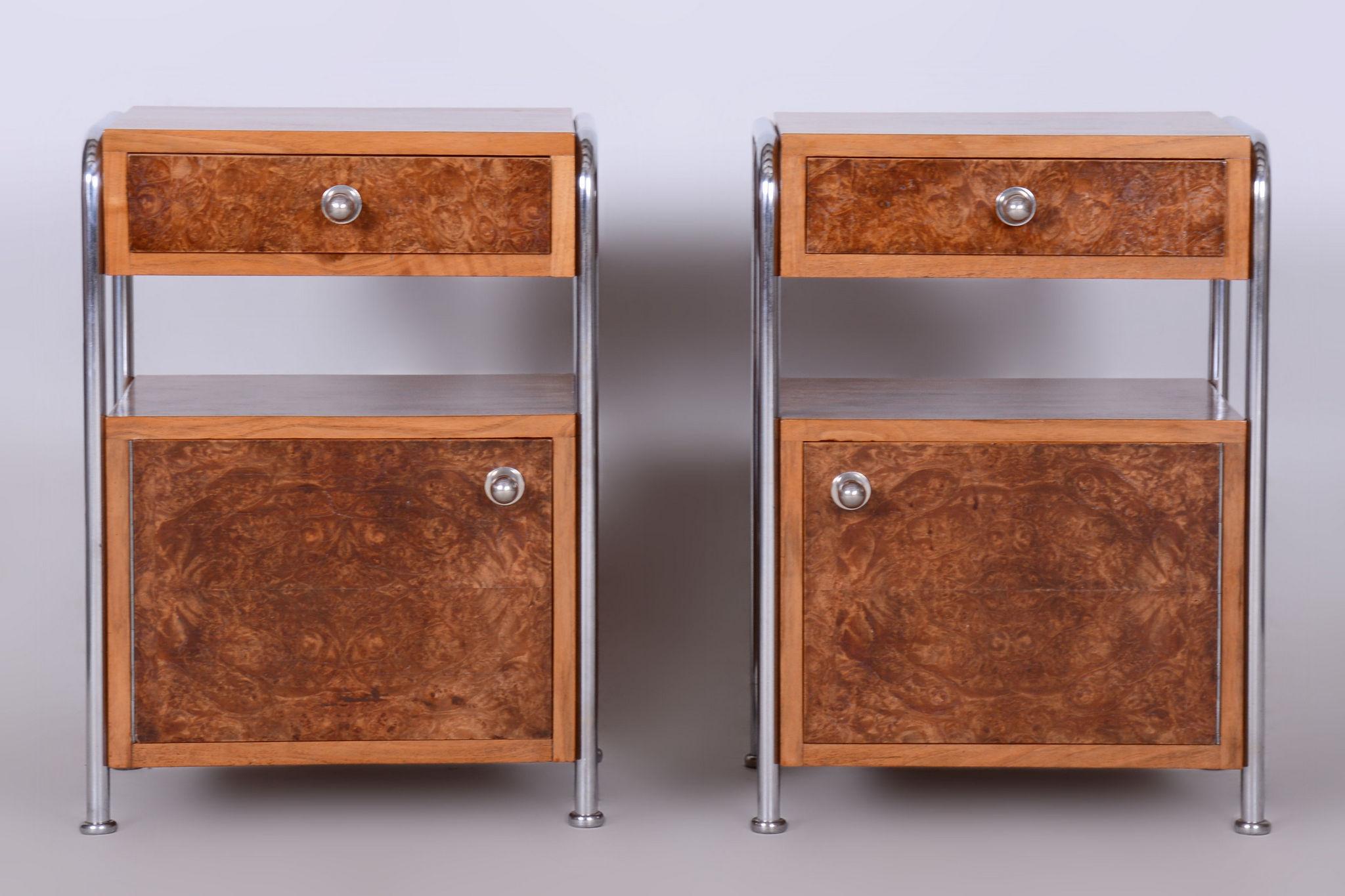 Restored Bauhaus Pair of Bed-Side Tables, Hynek Gottwald, Chrome, Czechia, 1930s 3
