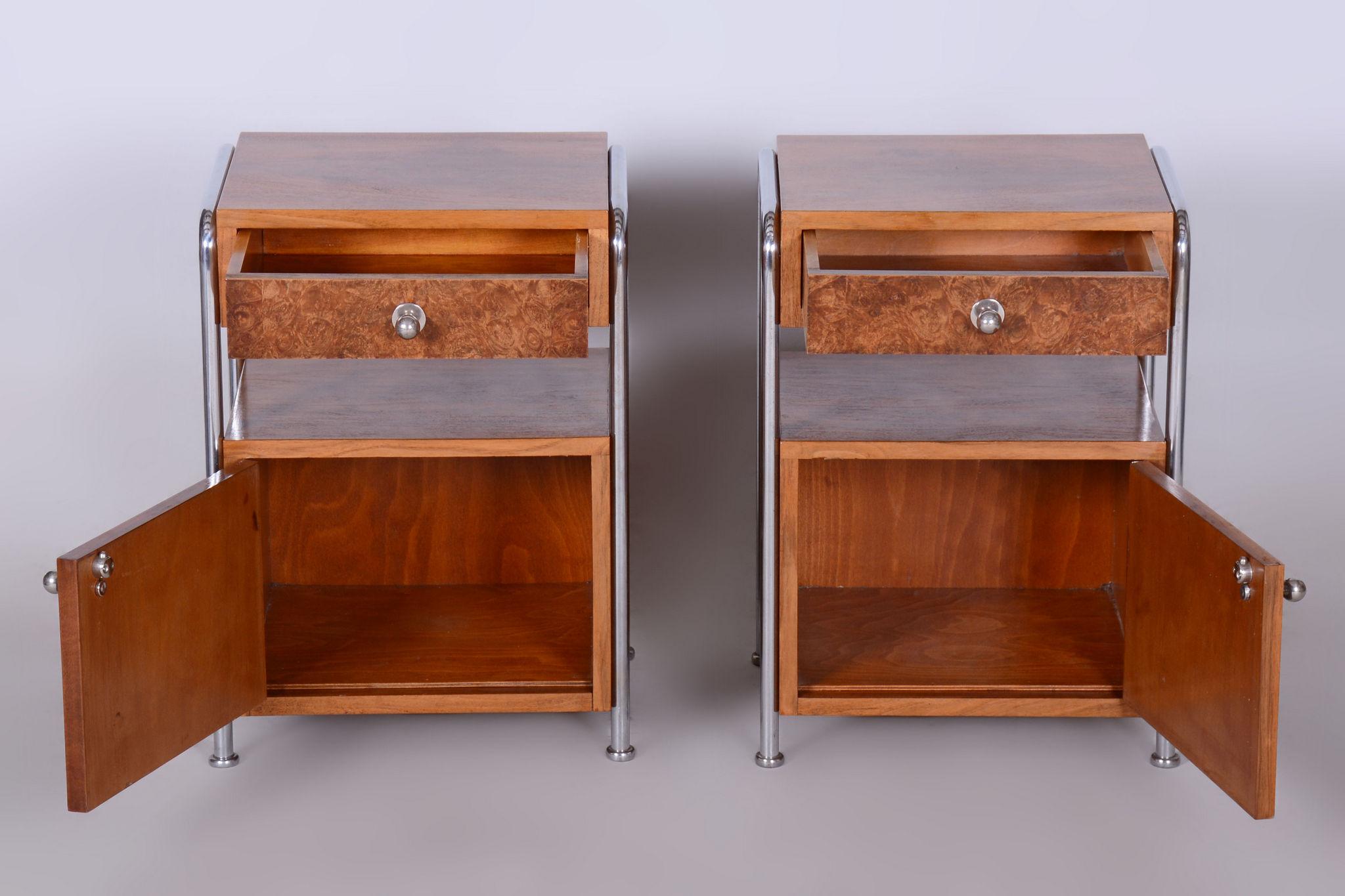 Restored Bauhaus Pair of Bed-Side Tables, Hynek Gottwald, Chrome, Czechia, 1930s 4