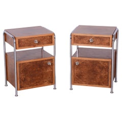 Restored Bauhaus Pair of Bed-Side Tables, Hynek Gottwald, Chrome, Czechia, 1930s