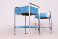 Restored Bauhaus Pair of Bedside Tables, Hynek Gottwald, Chrome, Czechia, 1930s