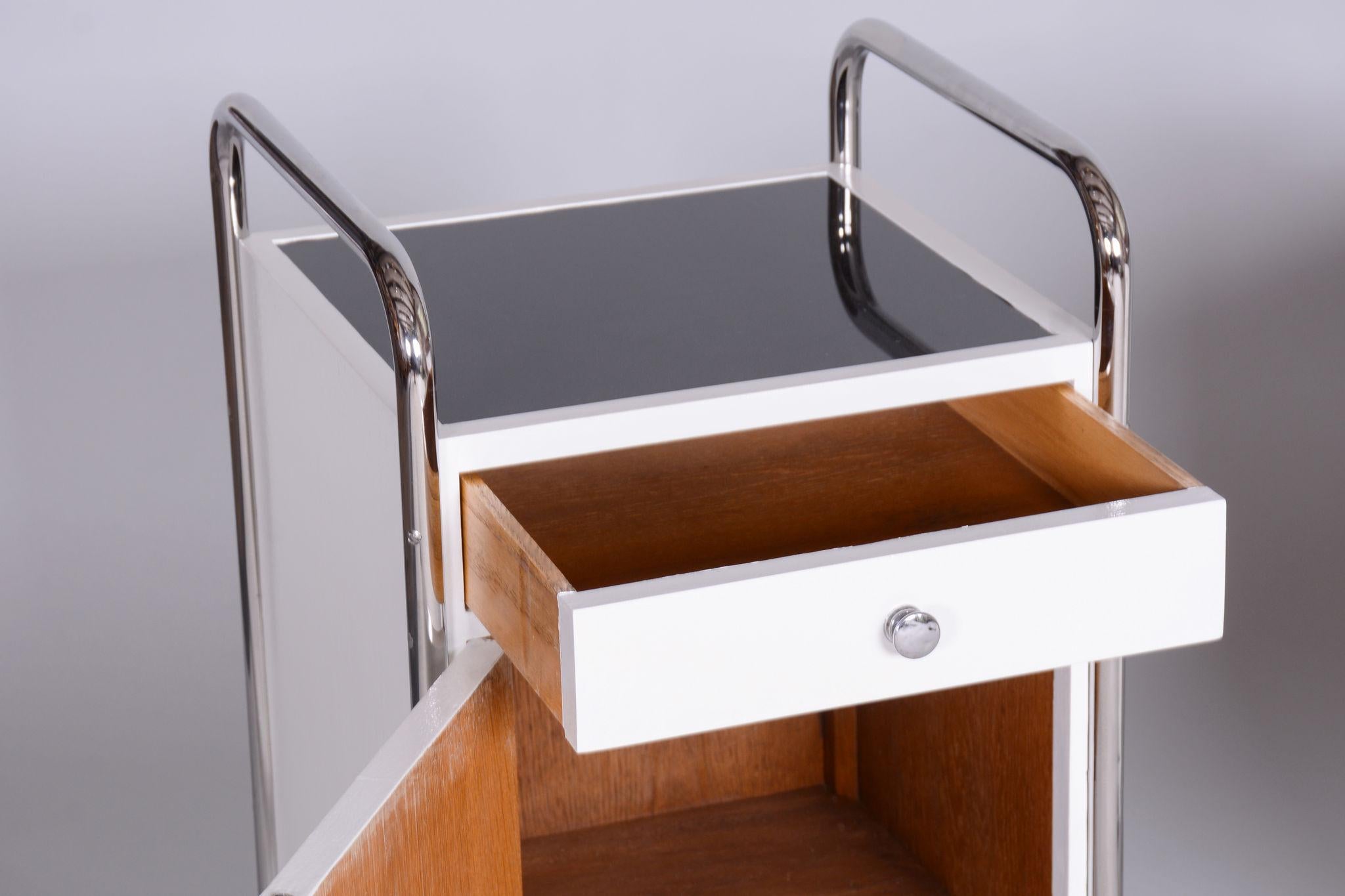 Mid-20th Century Restored Bauhaus Pair of Bedside Tables, Vichr a spol, Chrome, Czechia, 1930s For Sale