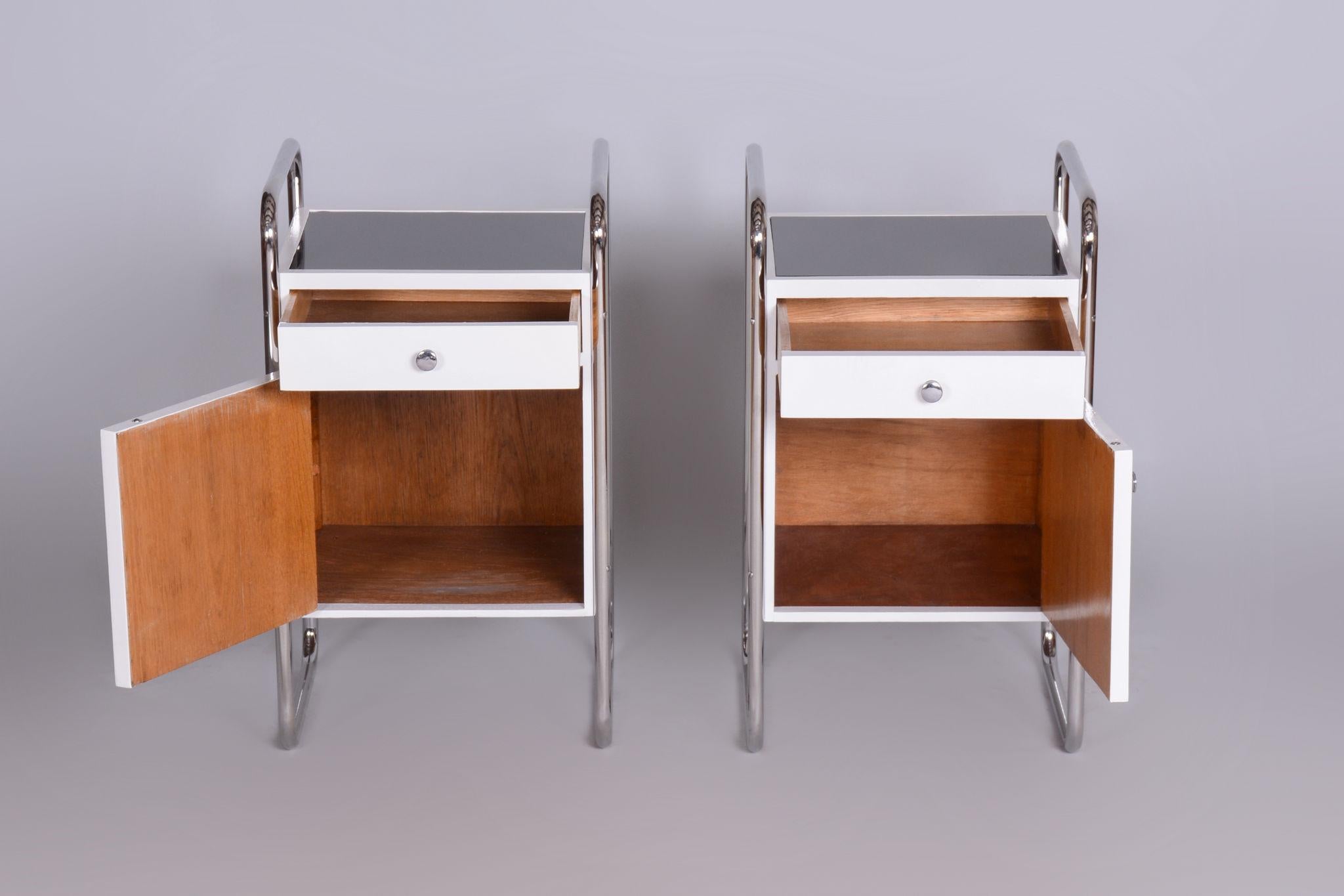 Restored Bauhaus Pair of Bedside Tables, Vichr a spol, Chrome, Czechia, 1930s For Sale 1