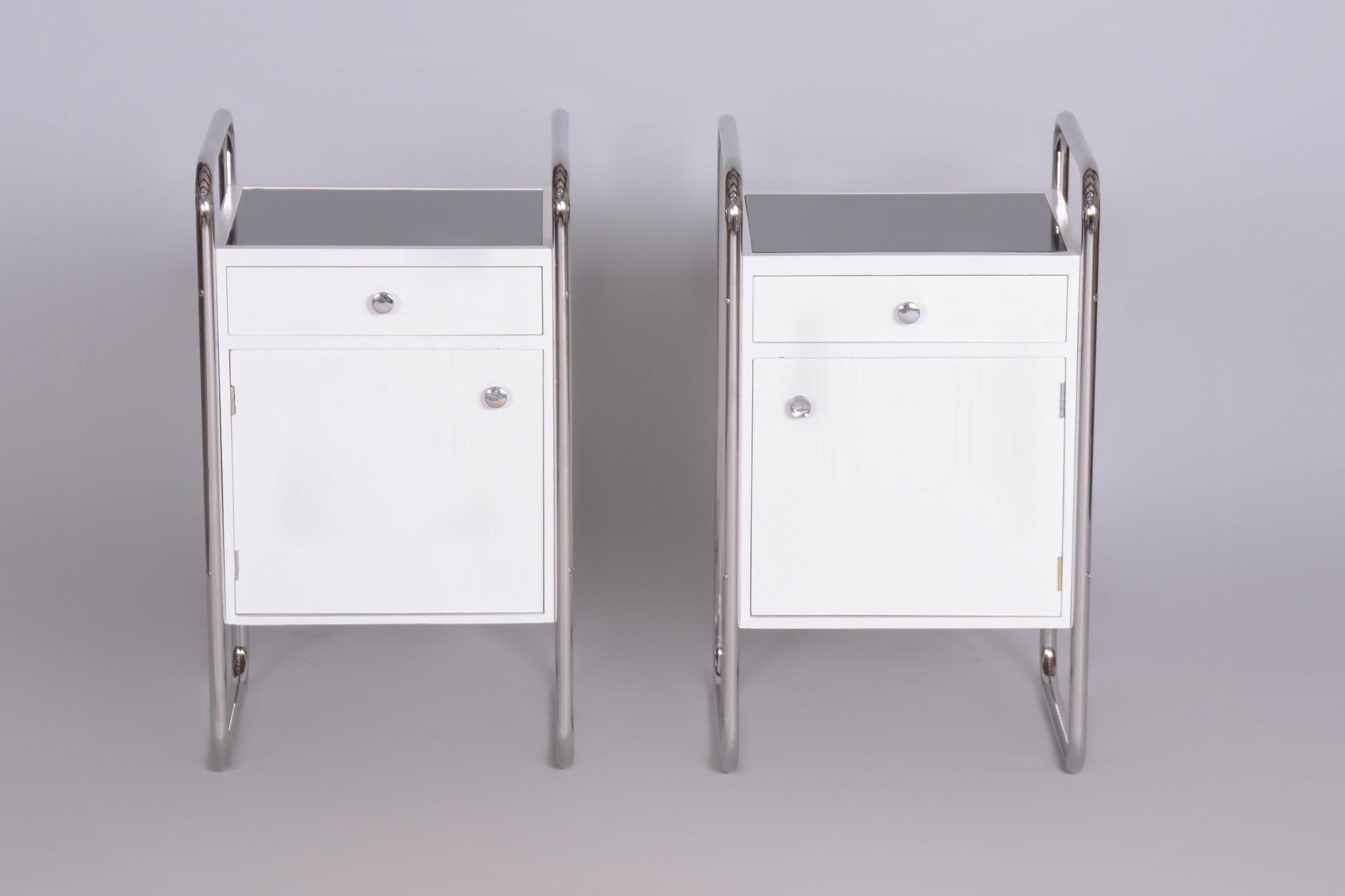 Restored Bauhaus Pair of Bedside Tables, Vichr a spol, Chrome, Czechia, 1930s For Sale 2