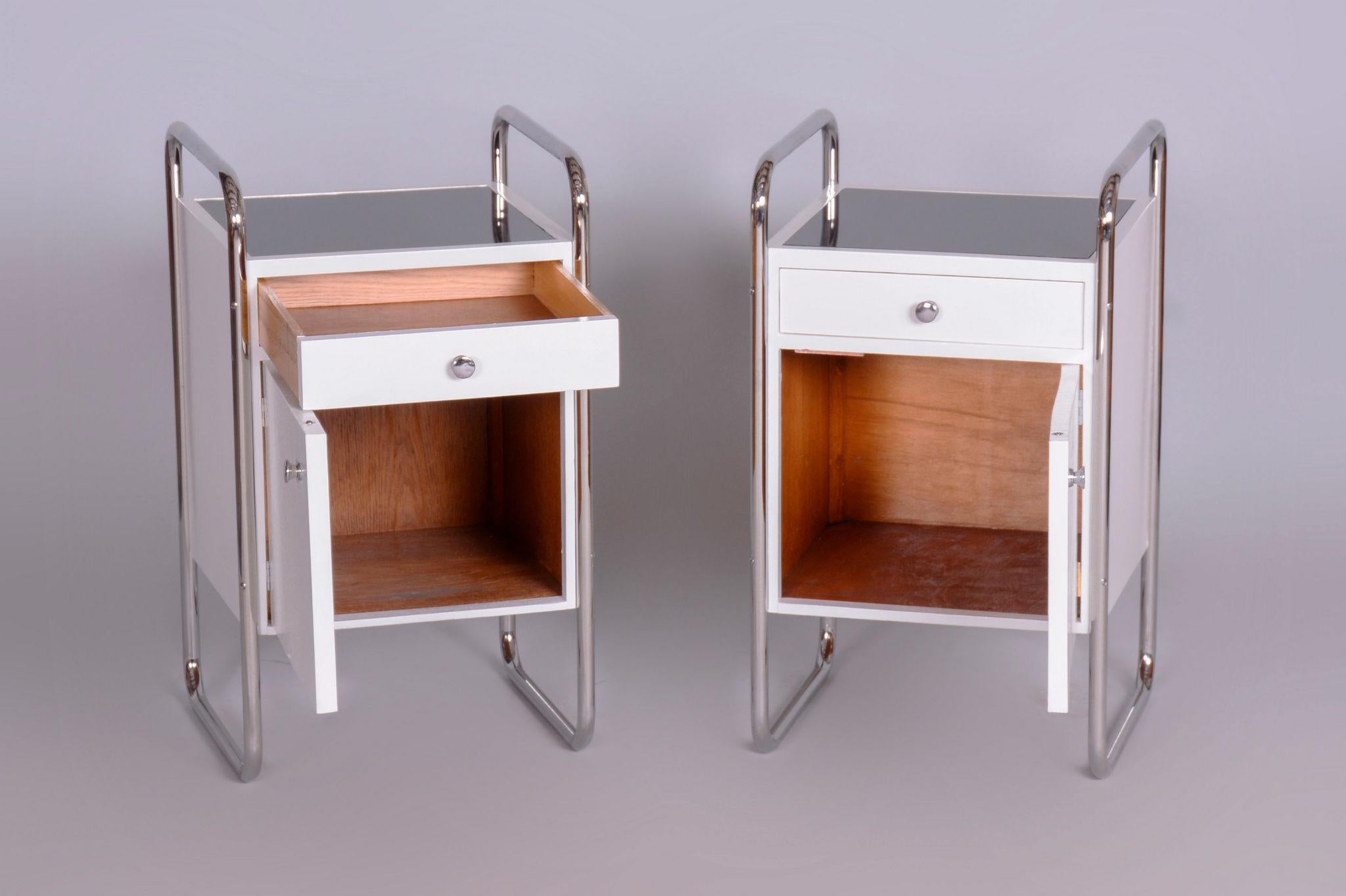 Restored Bauhaus Pair of Bedside Tables, Vichr a spol, Chrome, Czechia, 1930s For Sale 3