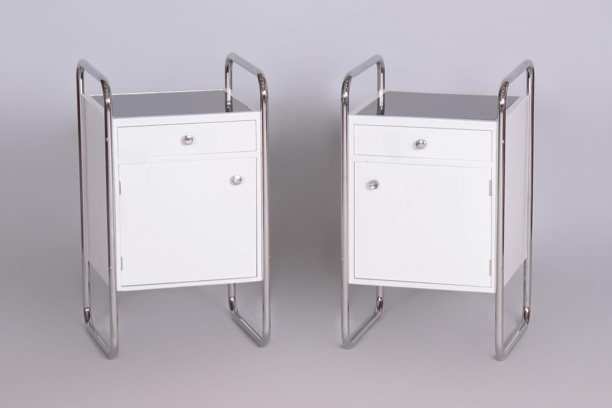 Restored Bauhaus Pair of Bedside Tables, Vichr a spol, Chrome, Czechia, 1930s For Sale 4