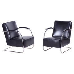 Restauriertes Bauhaus-Paar schwarzer Sessel, Mücke - Melder, Tschechien, 1930er Jahre