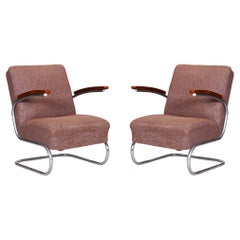 Restored Bauhaus Pair of Brown Armchairs, Mücke - Melder, Czechia, 1930s