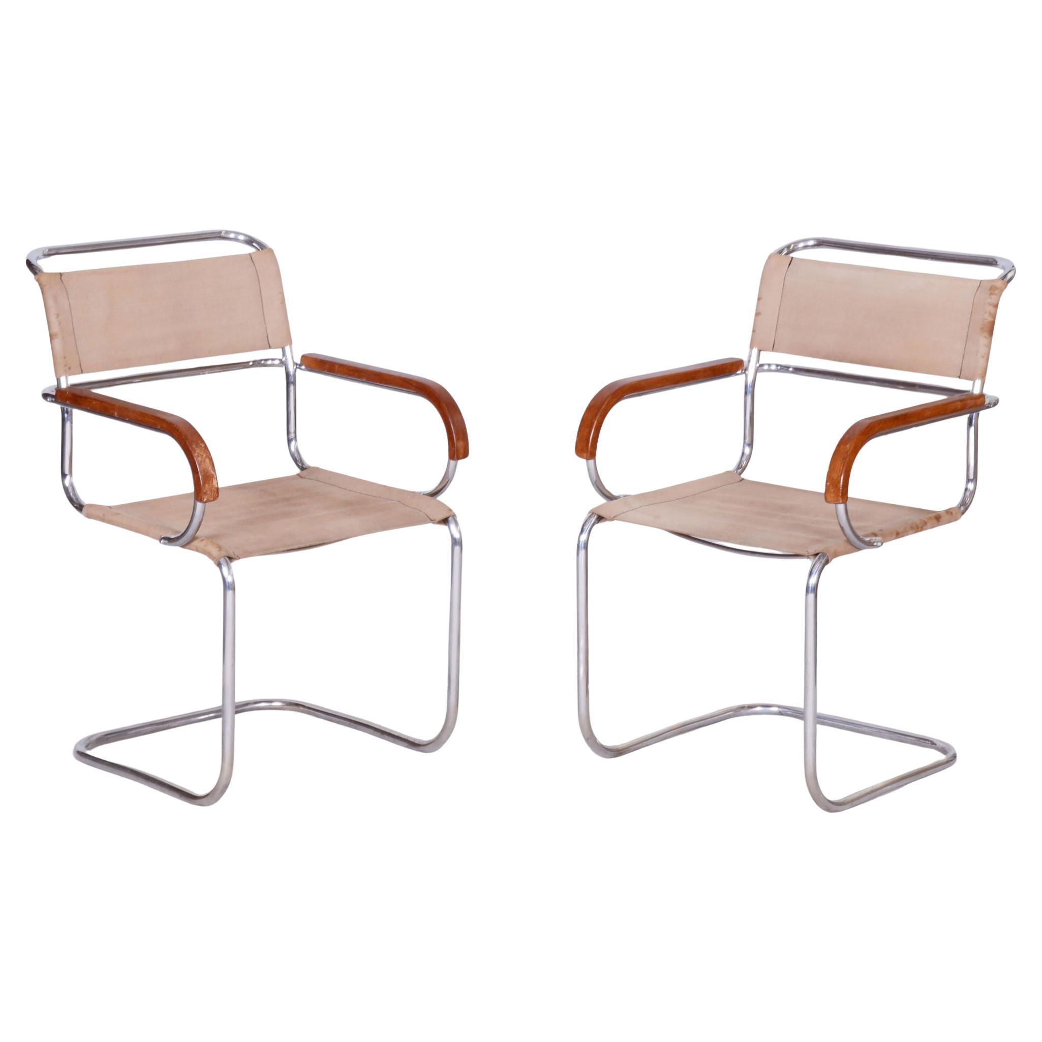 Restauriertes Bauhaus-Stuhlpaar, Anton Lorenz, Mücke-Melder, Tschechien, 1930er Jahre