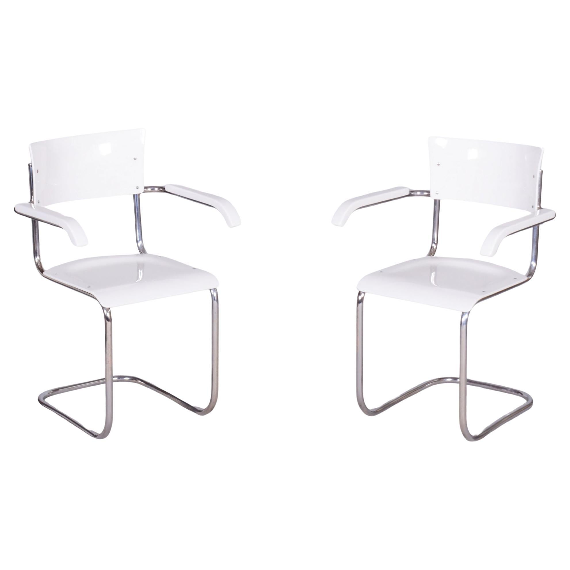Restored Bauhaus Pair of Chairs, by Mart Stam, Chrome, Germany, 1930s For Sale