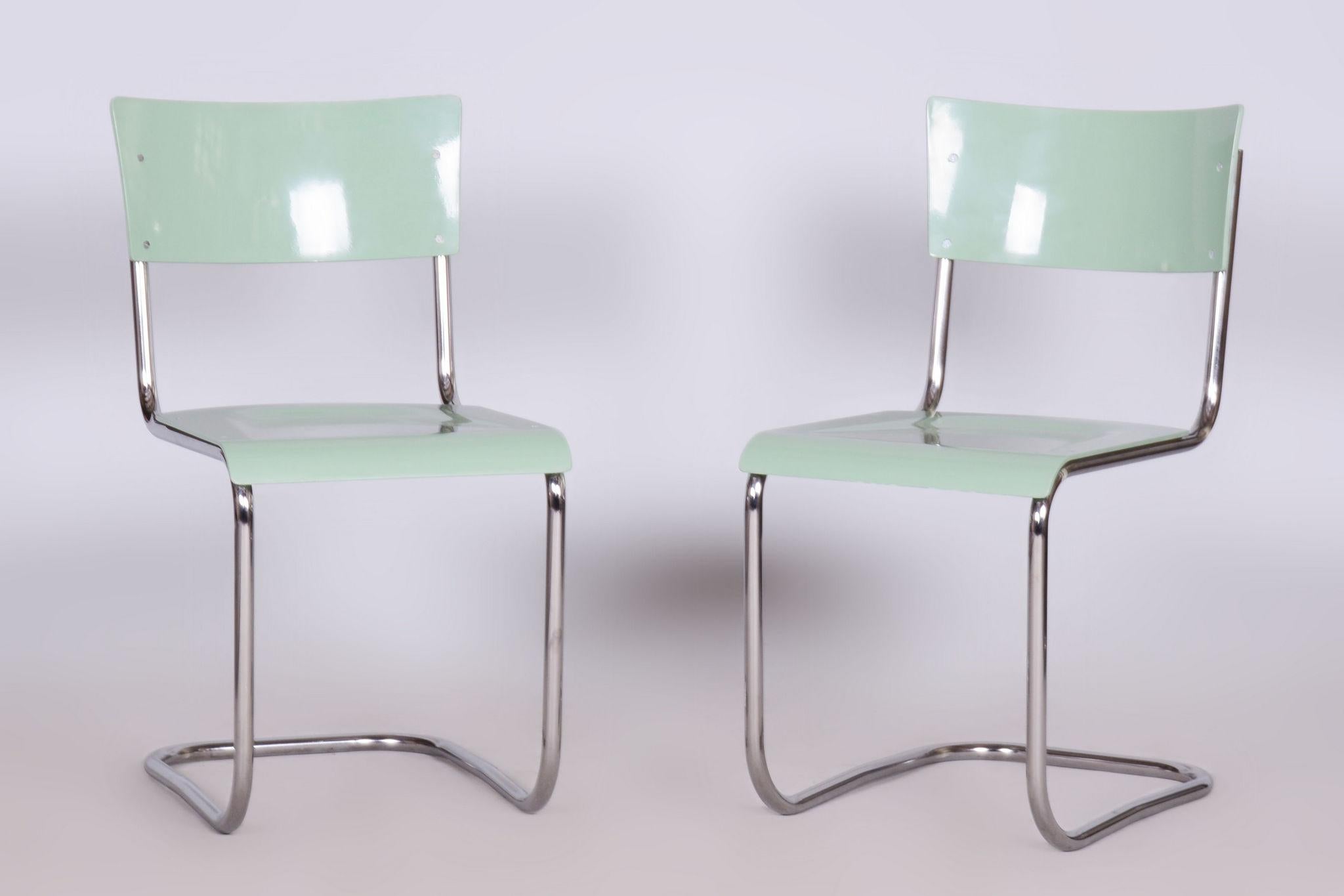 Restored Bauhaus Pair of Chairs, M. Stam, R.Slezak, Chrome-plated Steel, Czechia For Sale 6