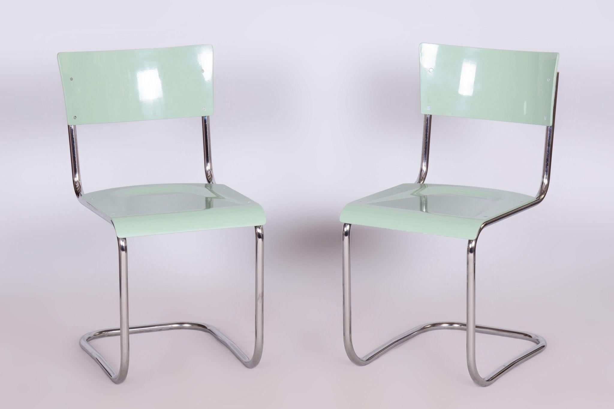 Restored Bauhaus Pair of Chairs, M. Stam, R.Slezak, Chrome-plated Steel, Czechia For Sale 7