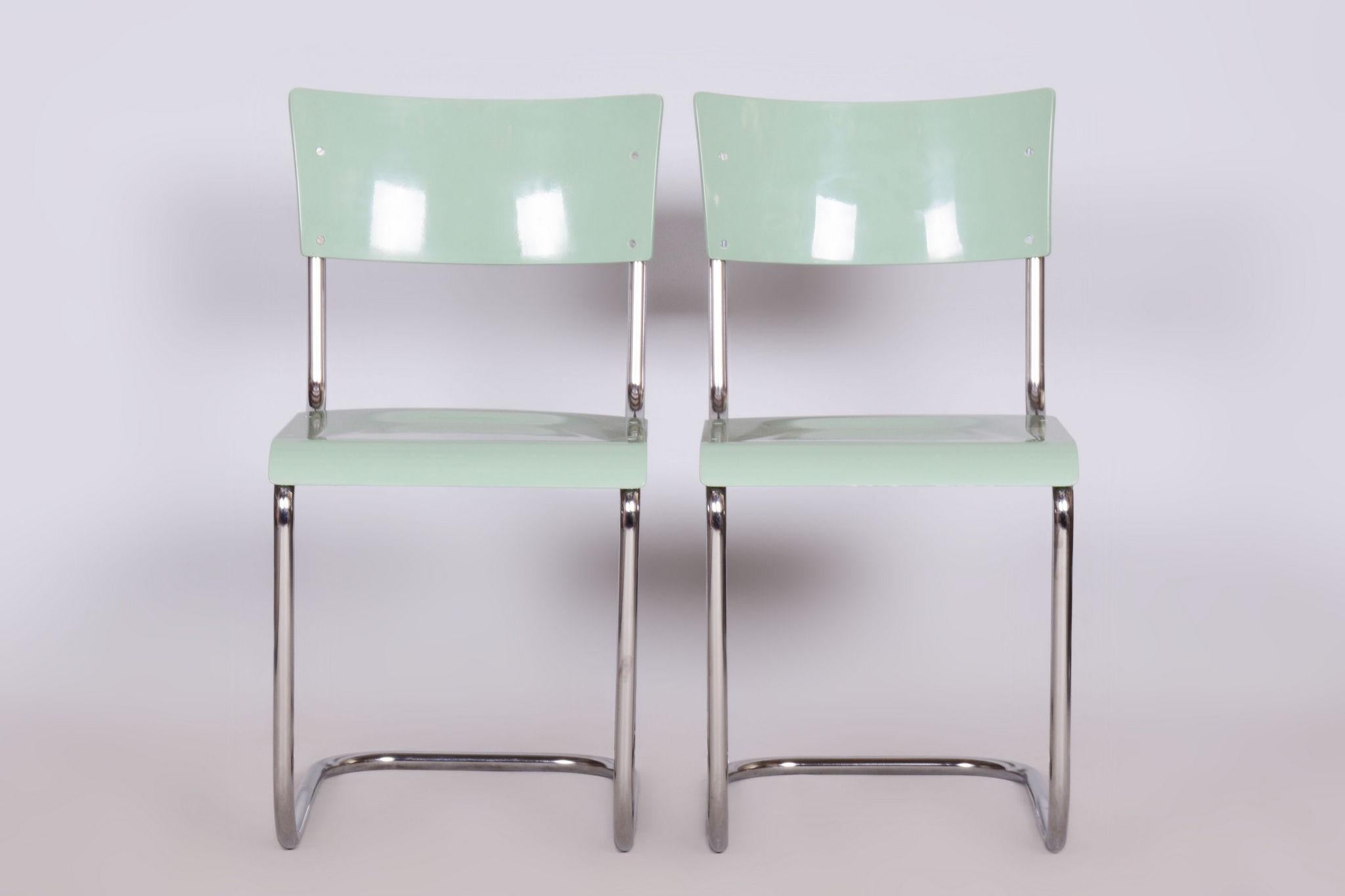 Mid-20th Century Restored Bauhaus Pair of Chairs, M. Stam, R.Slezak, Chrome-plated Steel, Czechia For Sale