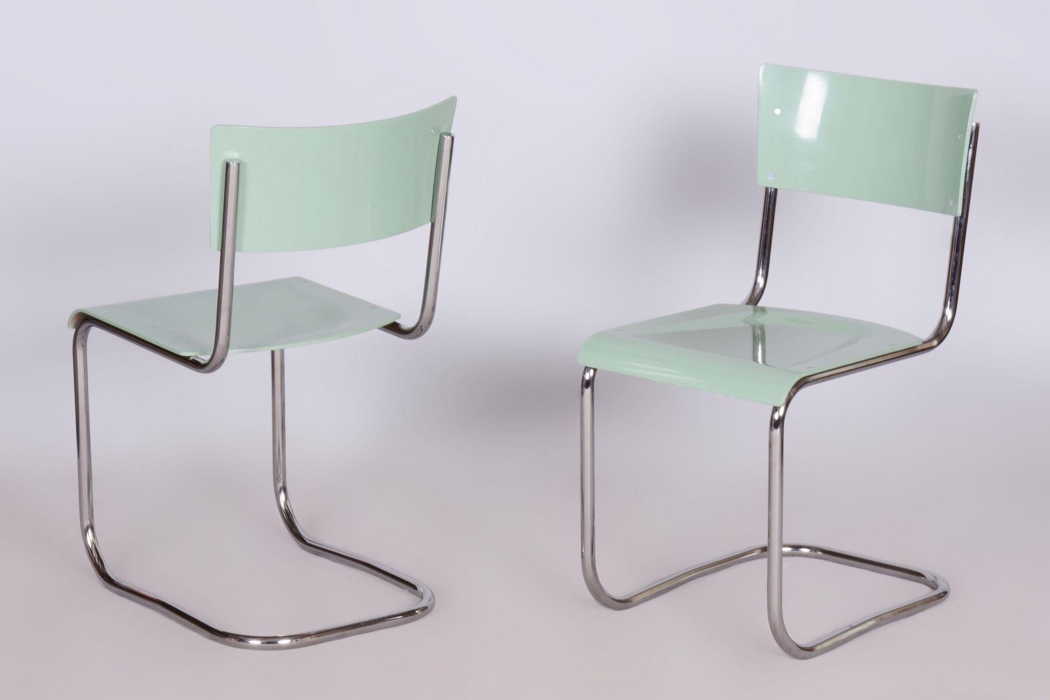 Restored Bauhaus Pair of Chairs, M. Stam, R.Slezak, Chrome-plated Steel, Czechia For Sale 4