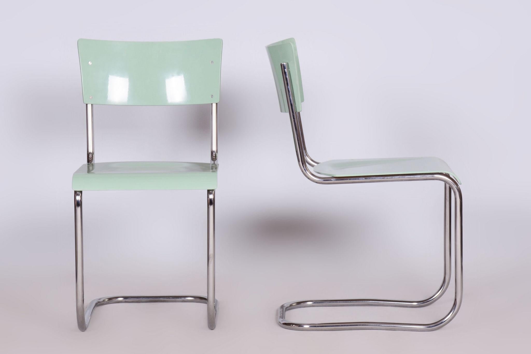 Restored Bauhaus Pair of Chairs, M. Stam, R.Slezak, Chrome-plated Steel, Czechia For Sale 5