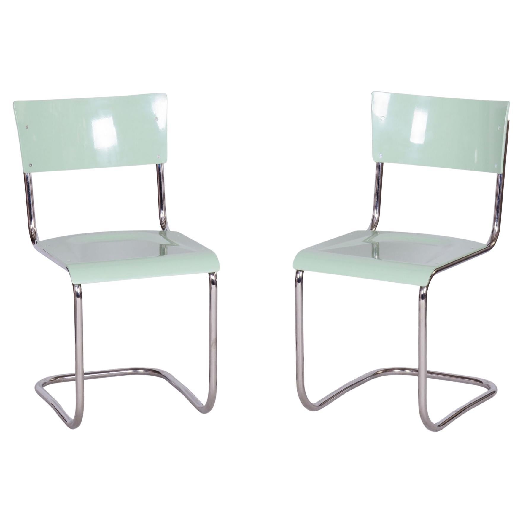 Restored Bauhaus Pair of Chairs, M. Stam, R.Slezak, Chrome-plated Steel, Czechia For Sale
