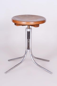 Taburete de piano restaurado de estilo Bauhaus, de Mücke & Melder, haya maciza, cromado, República Checa, década de 1930