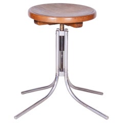 Taburete de piano restaurado de estilo Bauhaus, de Mücke & Melder, haya maciza, cromado, República Checa, década de 1930