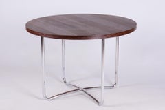 Restored Bauhaus Round Coffee Table, Beech, Oak, Revived Polish, Czech, 1930s