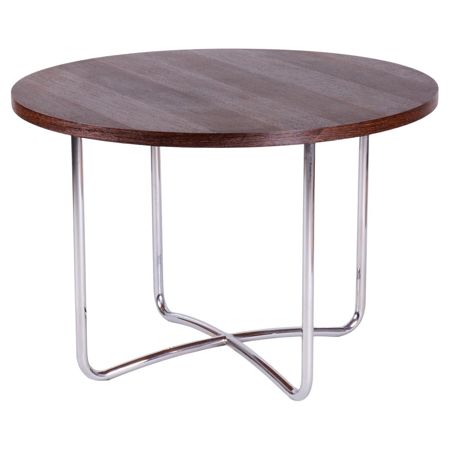 Restored Bauhaus Round Coffee Table, Beech, Oak, Revived Polish, Czech, 1930s For Sale