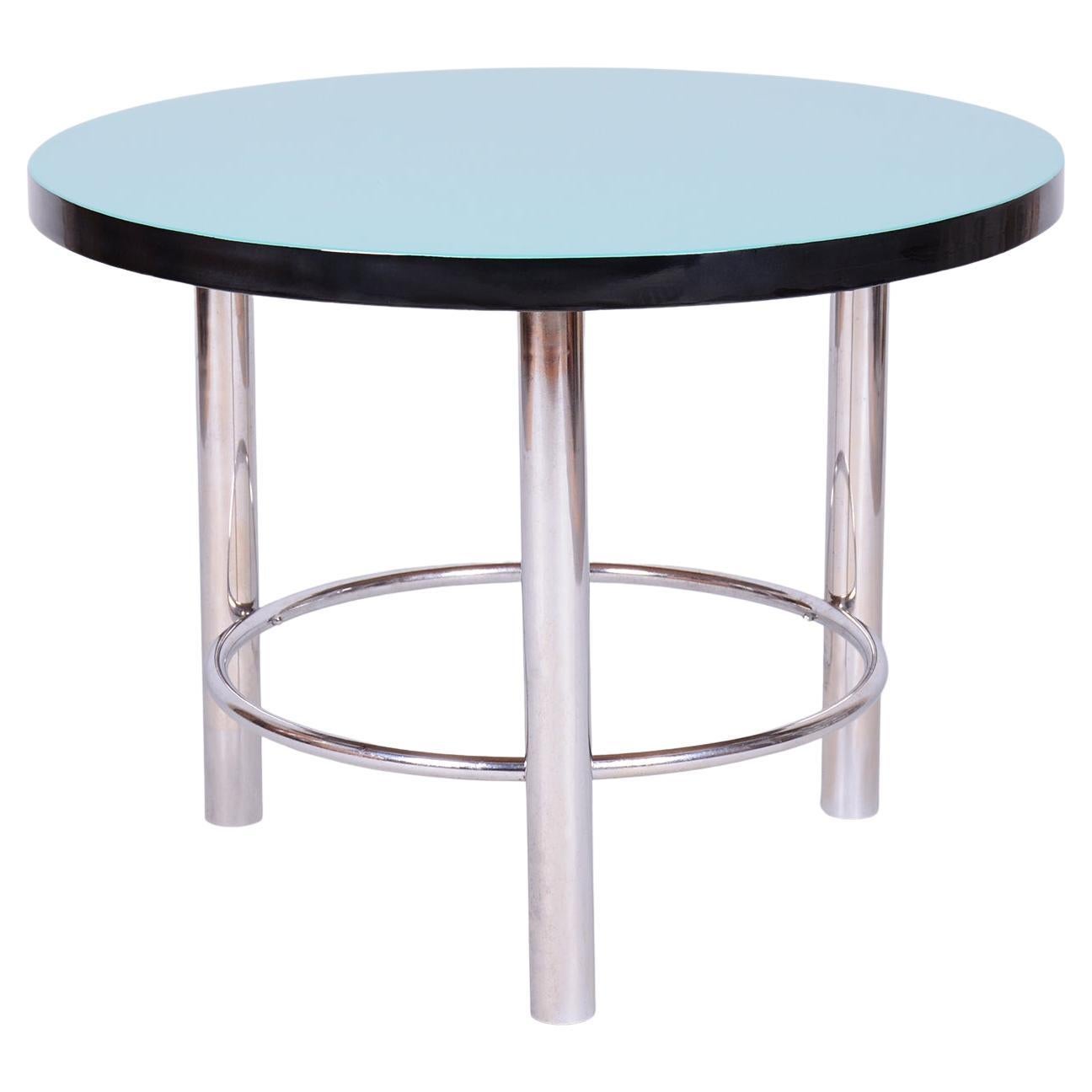 Table basse ronde Bauhaus restaurée, acier chromé, tchèque, années 1930