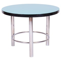 Restored Bauhaus Round Coffee Table, Chrome-Plated Steel, Czech, 1930s