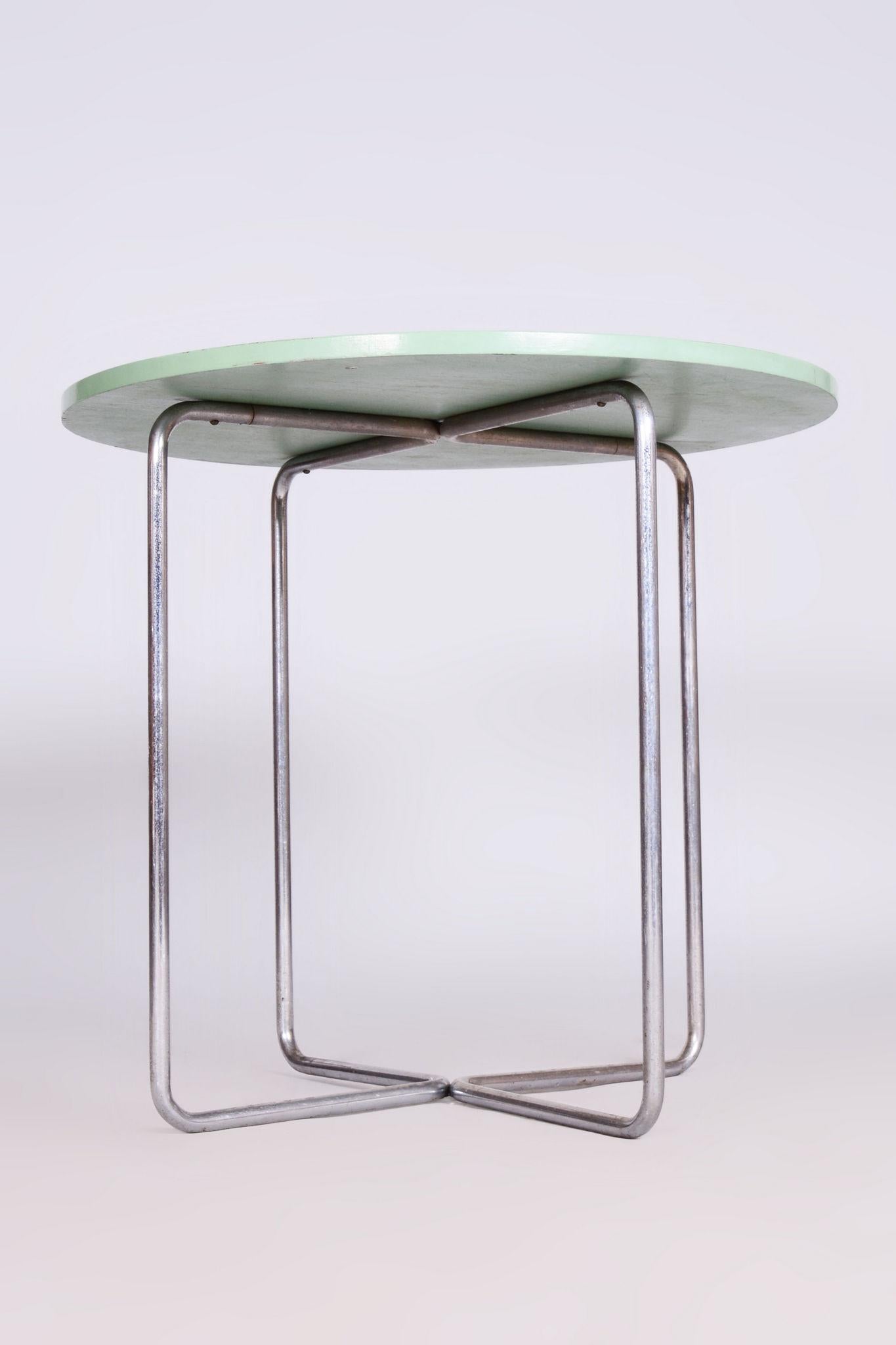 Mid-20th Century Restored Bauhaus Round Table, Chrome, Revived Polish, Czechia, 1930s For Sale