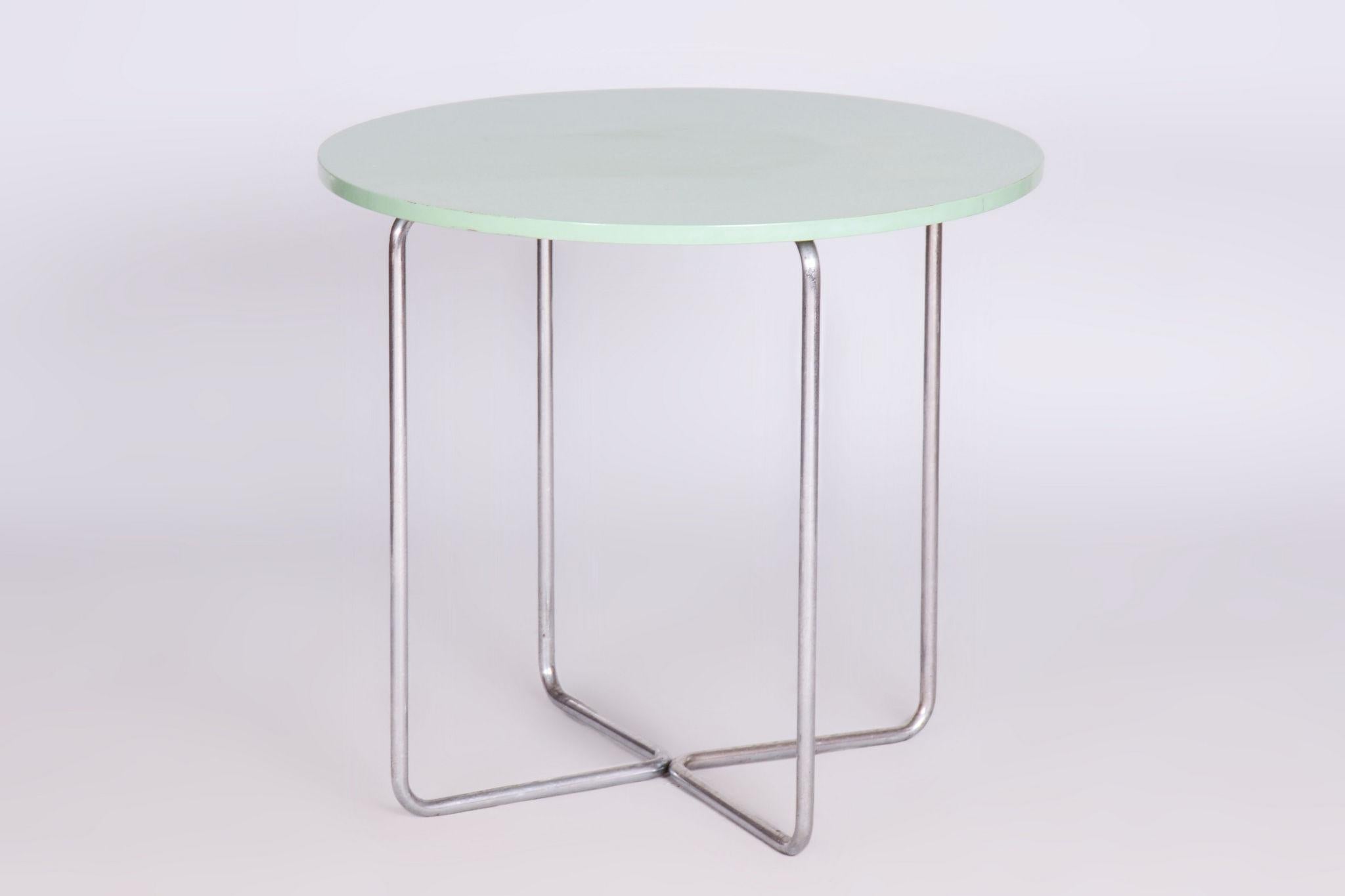 Restored Bauhaus Round Table, Chrome, Revived Polish, Czechia, 1930s For Sale 3