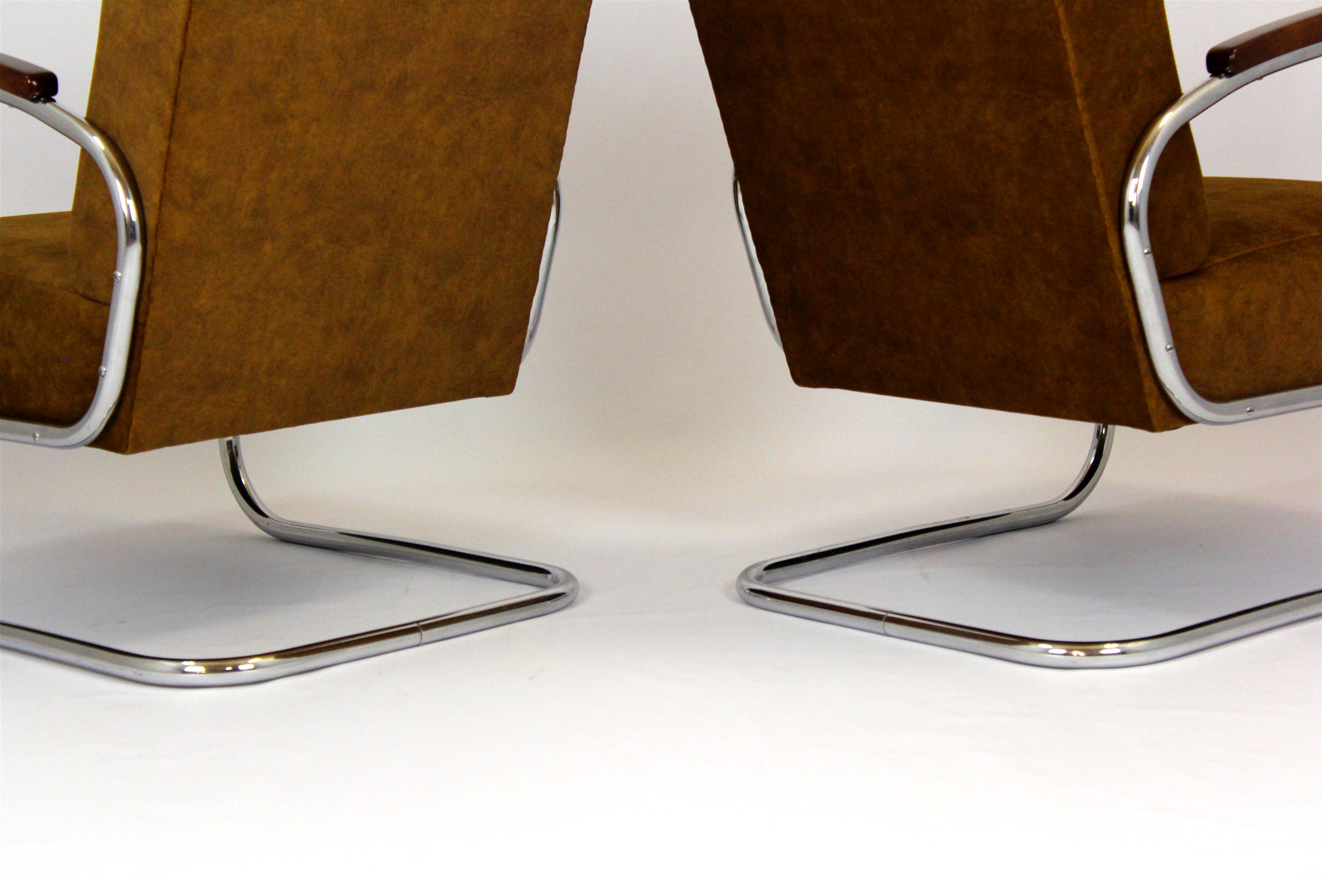 Restored Bauhaus S411 Armchairs by W. H. Gispen for Mücke Melder 1940s, Set of 2 For Sale 9