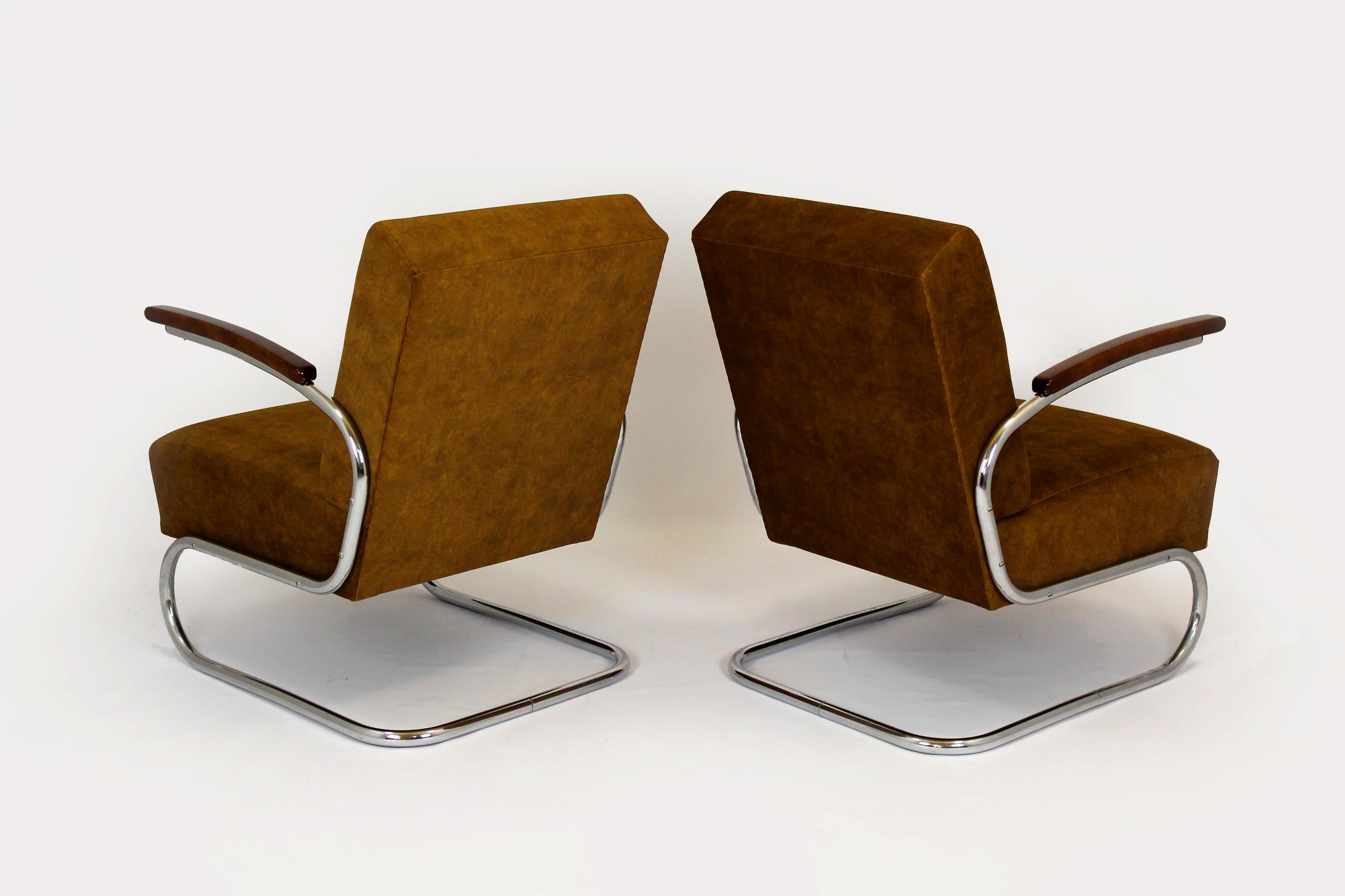 Restored Bauhaus S411 Armchairs by W. H. Gispen for Mücke Melder 1940s, Set of 2 For Sale 10
