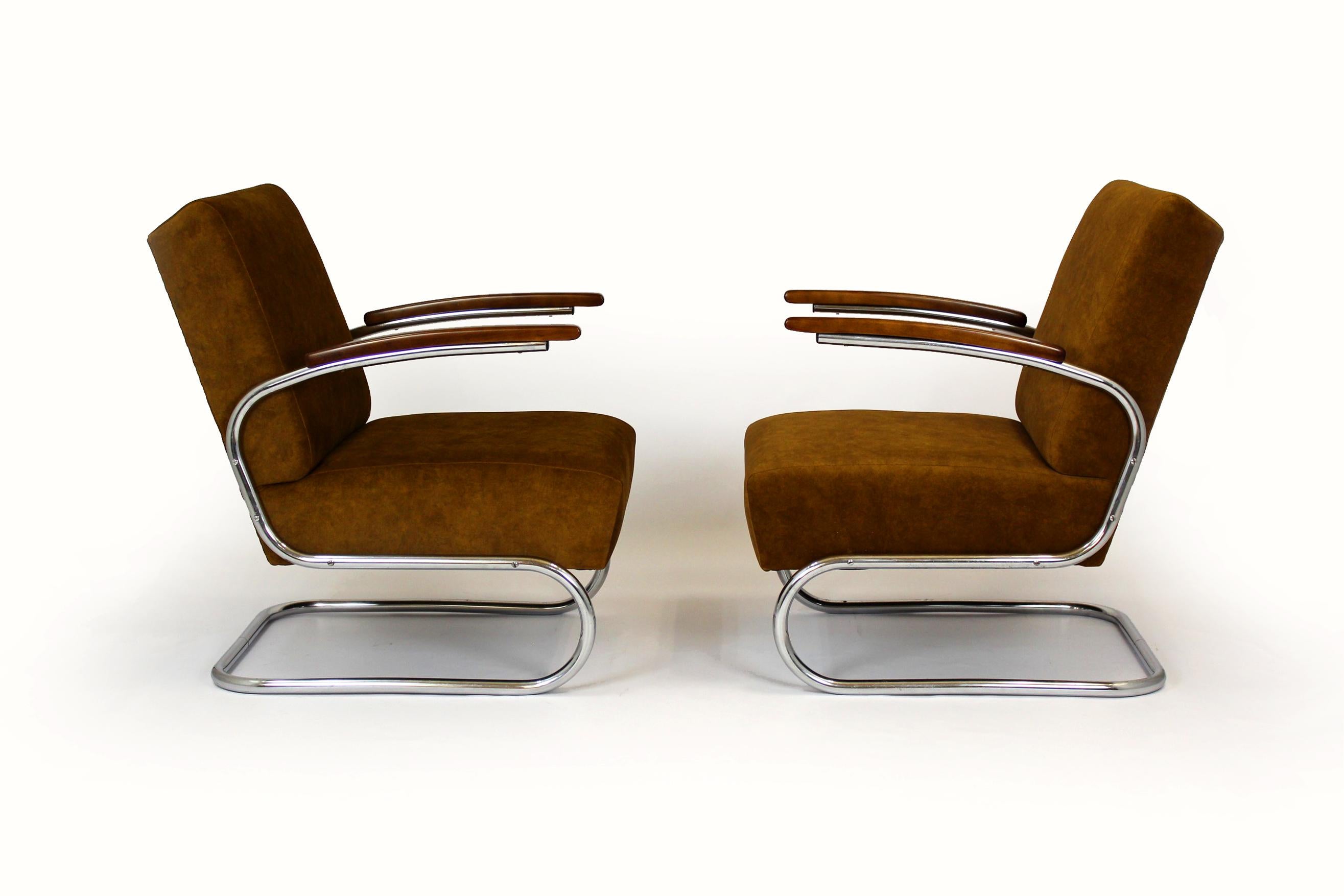 Restored Bauhaus S411 Armchairs by W. H. Gispen for Mücke Melder 1940s, Set of 2 For Sale 11