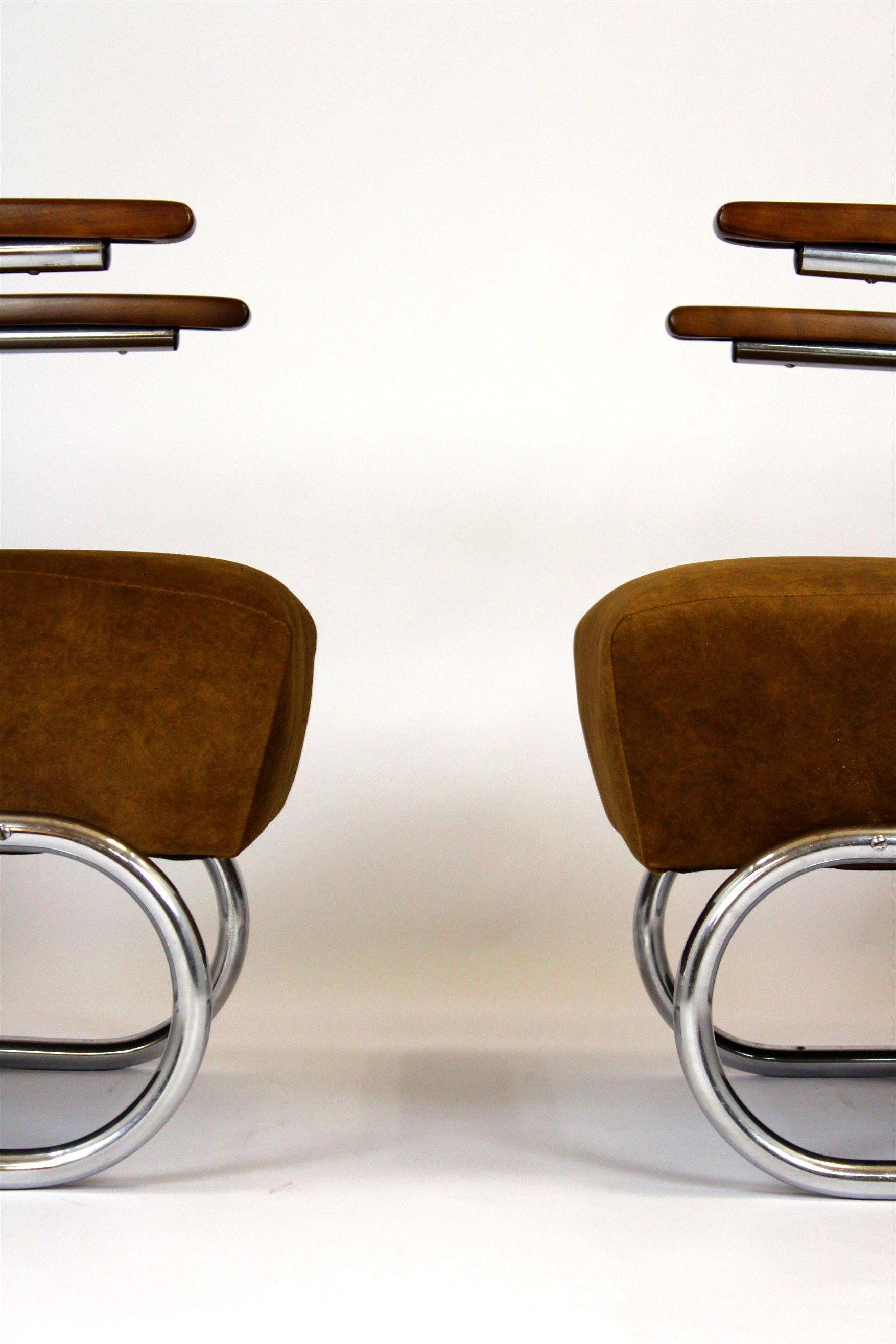 Restored Bauhaus S411 Armchairs by W. H. Gispen for Mücke Melder 1940s, Set of 2 For Sale 14