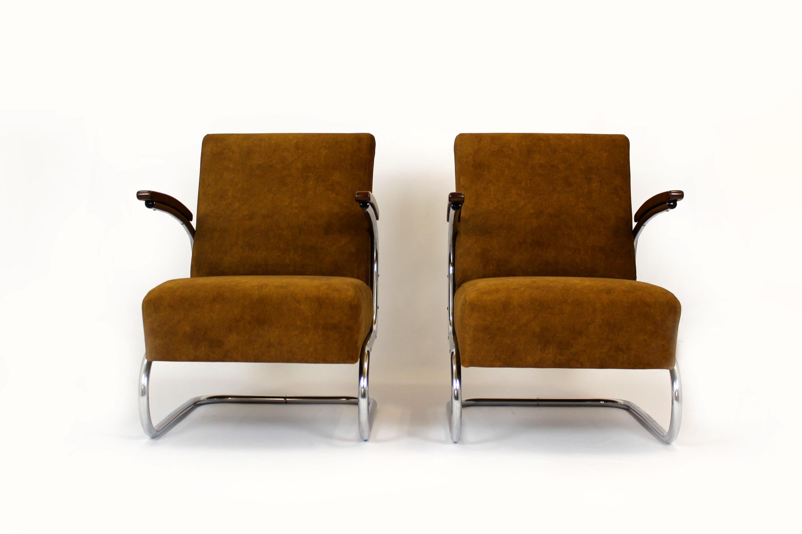 Restored Bauhaus S411 Armchairs by W. H. Gispen for Mücke Melder 1940s, Set of 2 In Good Condition In Żory, PL