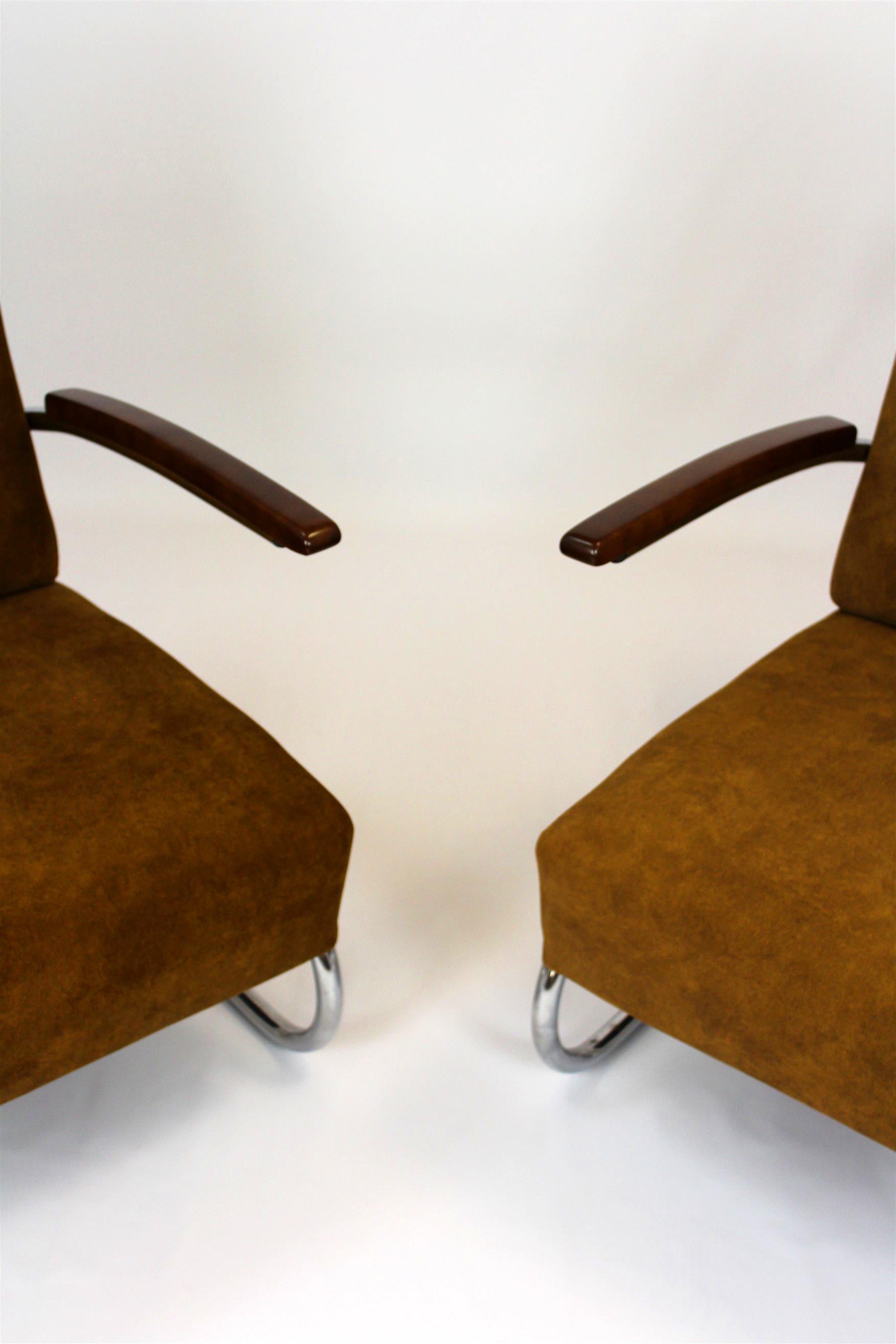 Restored Bauhaus S411 Armchairs by W. H. Gispen for Mücke Melder 1940s, Set of 2 1