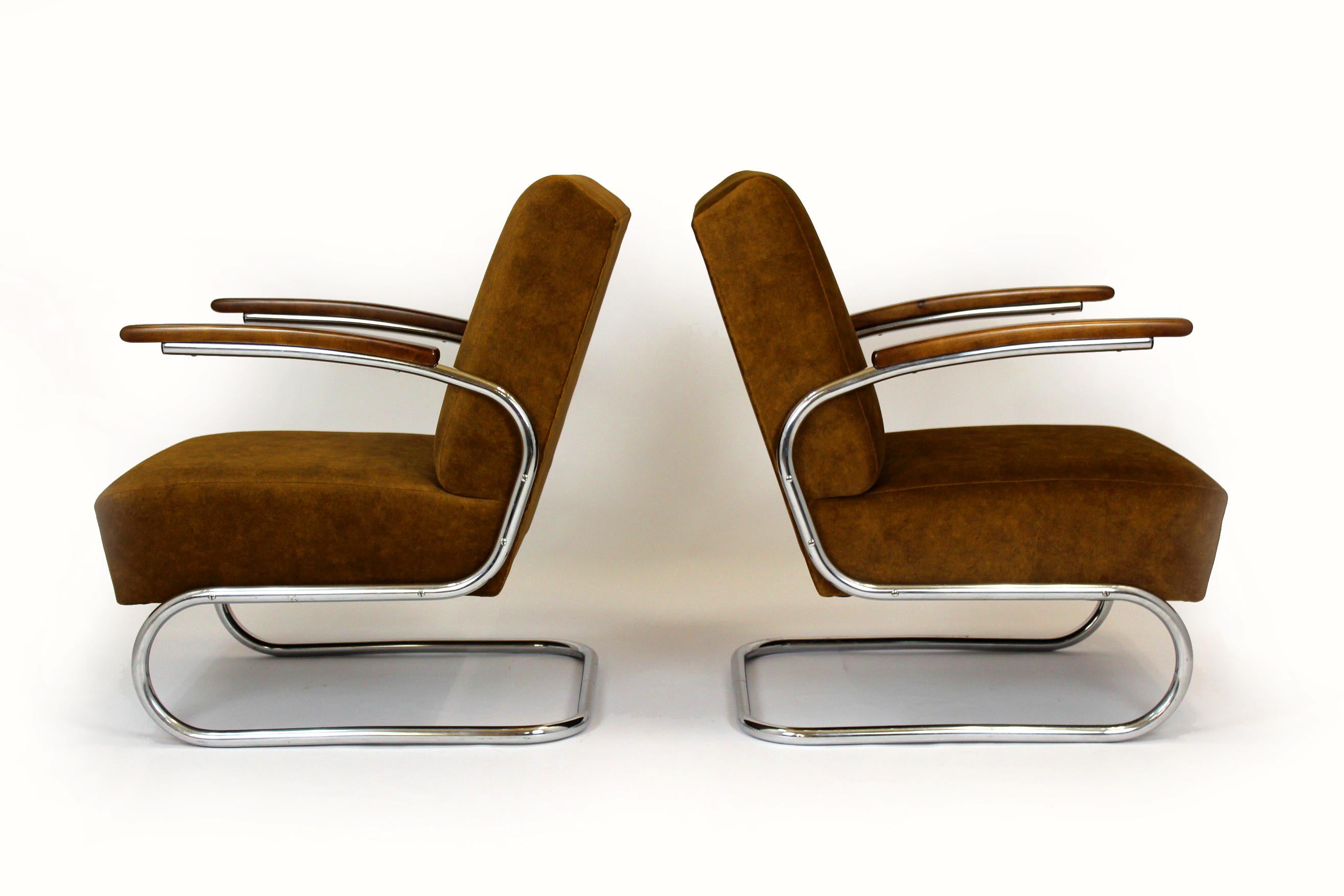 Restored Bauhaus S411 Armchairs by W. H. Gispen for Mücke Melder 1940s, Set of 2 For Sale 3