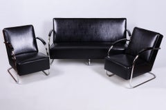 Set di sedie Bauhaus restaurato, di Mücke & Melder, cromato, in pelle, Repubblica Ceca, anni ’30