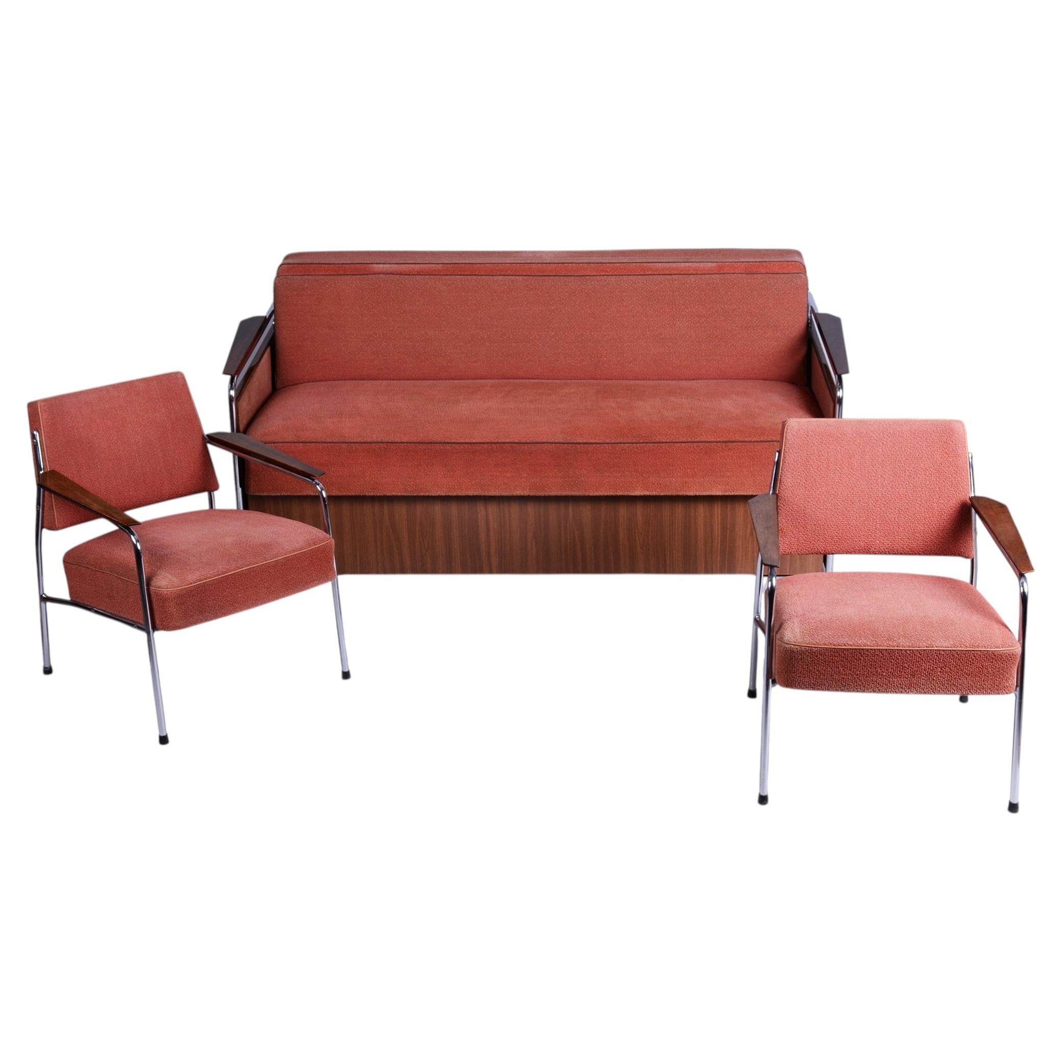 Restored Bauhaus Seating set, Tubular Chrome-Plated Steel, Czech, 1940s