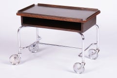 Restored Bauhaus Serving Trolley, by R.Slezák, Oak, Chrome, Czech, 1930s