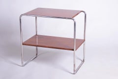Restored Bauhaus Side Table, by Hynek Gottwald, Walnut, Chrome, Czech, 1920s