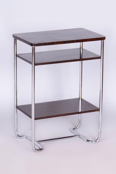 Restored Bauhaus Side Table, by Mücke-Melder, Walnut, Chrome, Czech, 1930s