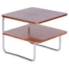 Tavolino Bauhaus restaurato, noce caucasico, acciaio cromato, ceco, anni '30