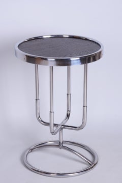 Restored Bauhaus Side Table, Chrome, Steel, Lacquered Wood, Czech, 1930s