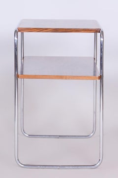 Restored Bauhaus Side Table, Hynek Gottwald, Walnut, Chrome, Czechia, 1930s