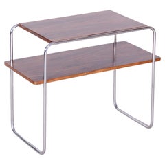 Used Restored Bauhaus Side Table, Hynek Gottwald, Walnut, Chrome, Czechia, 1930s