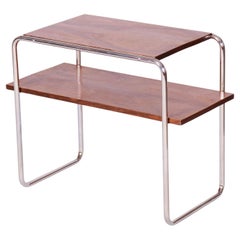 Tavolino Bauhaus restaurato, noce, acciaio cromato, polacco, ceco, anni '30