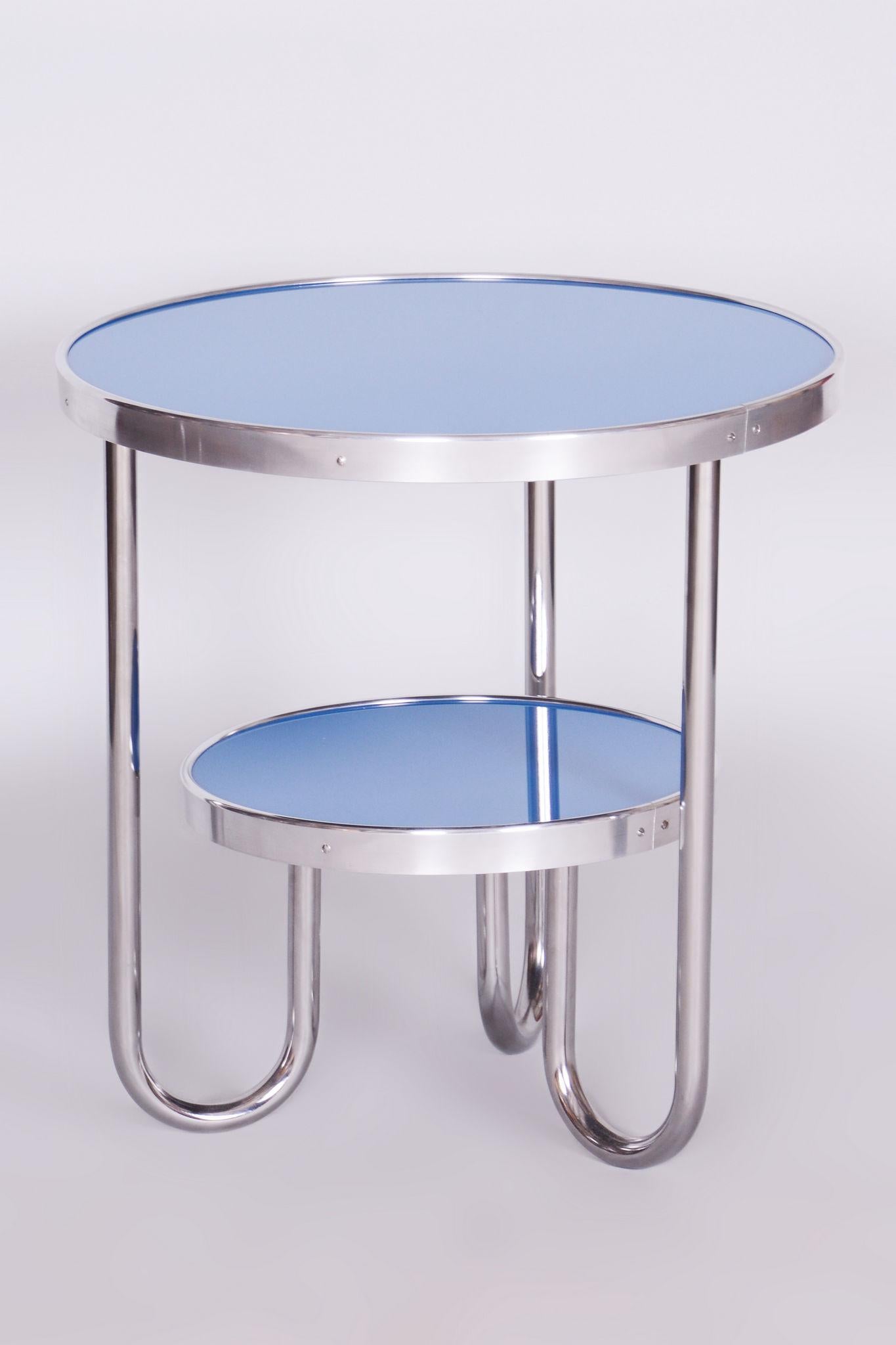 Restored Bauhaus Small Blue Table, Kovona, Chrome, Czechia, 1930s For Sale 6