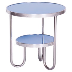 Restored Bauhaus Small Blue Table, Kovona, Chrome, Czechia, 1930s