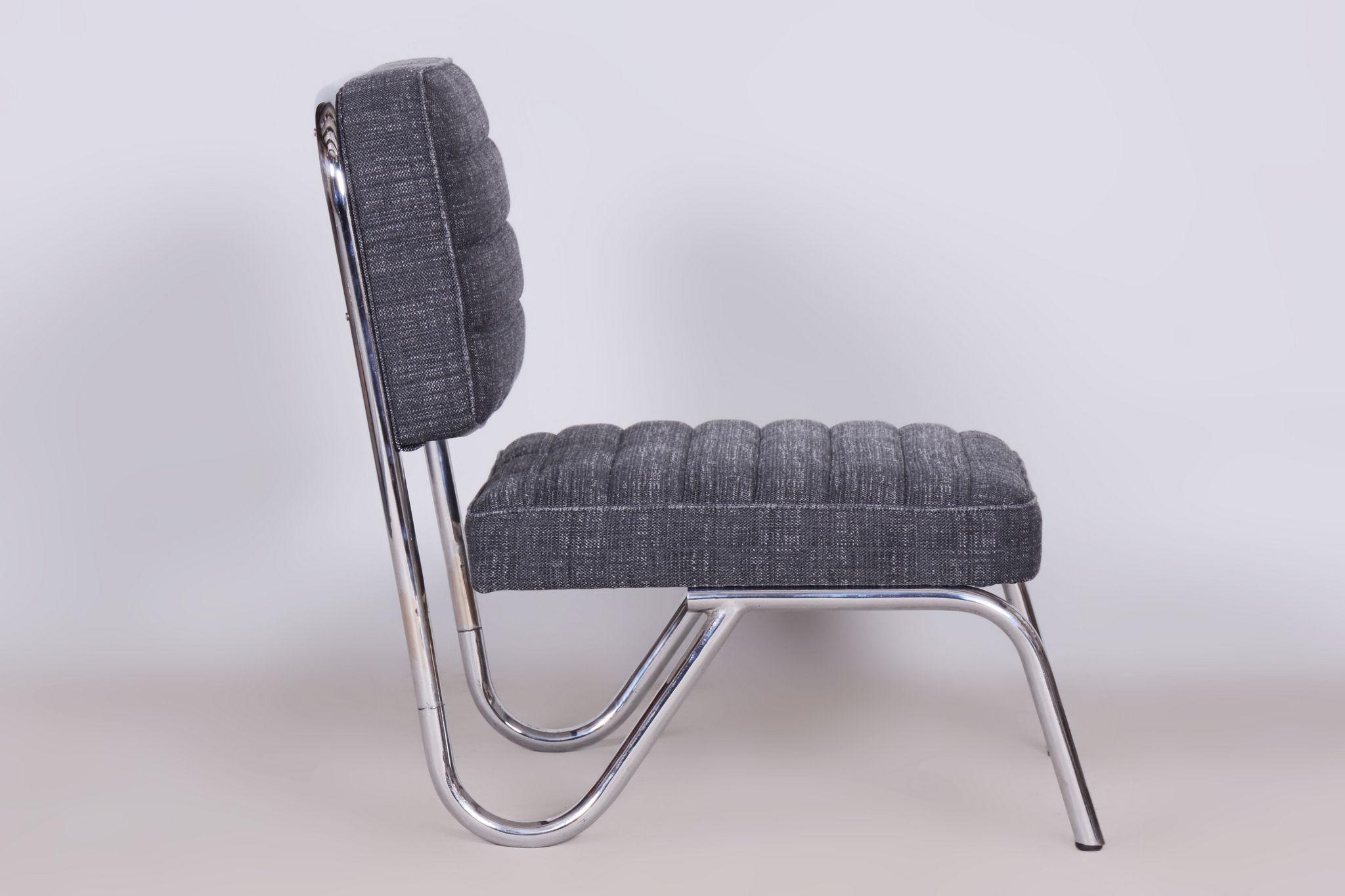 Restored Bauhaus Small Chair Stool, Chrome, Czechia, 1940s For Sale 3